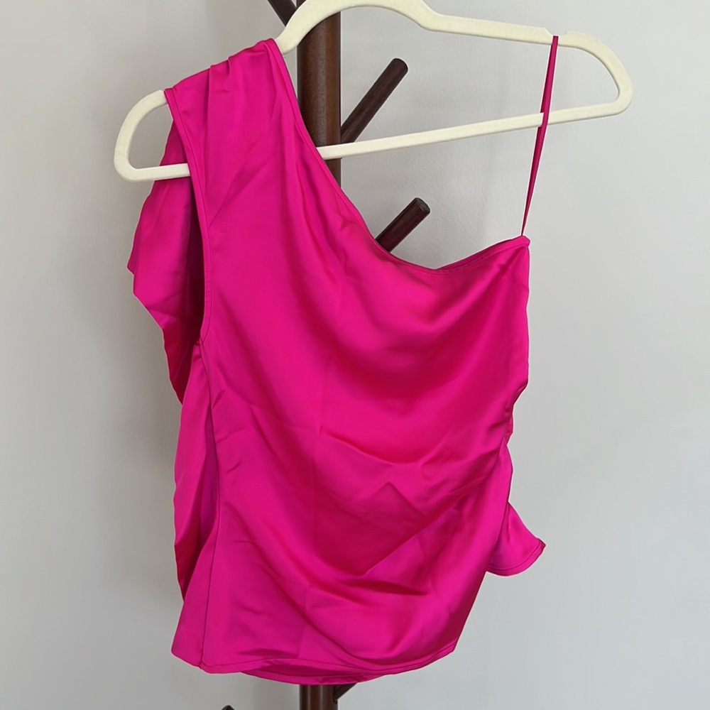 NWT Express Satin RuffleOne Shoulder Top - Picture 5 of 6